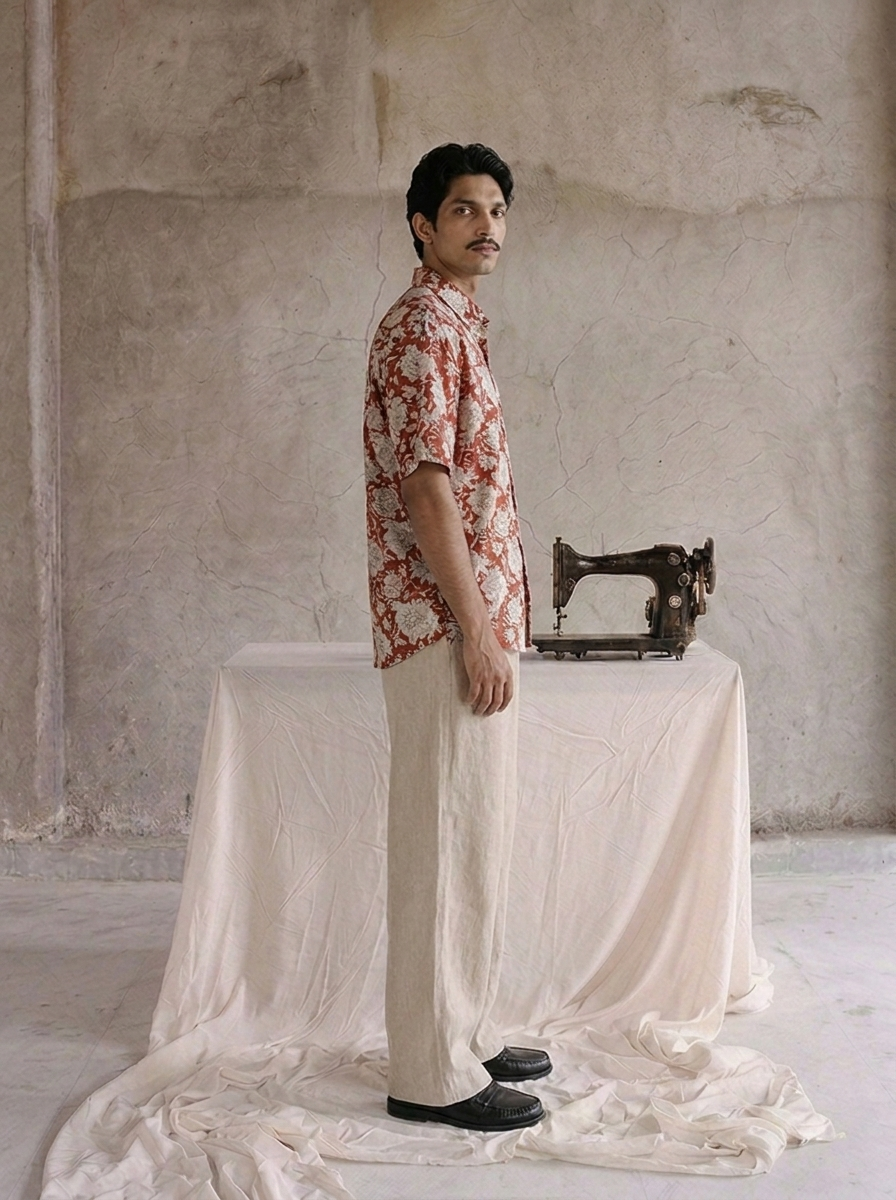SunFlwr Signature Fit Red Floral Cotton Shirt