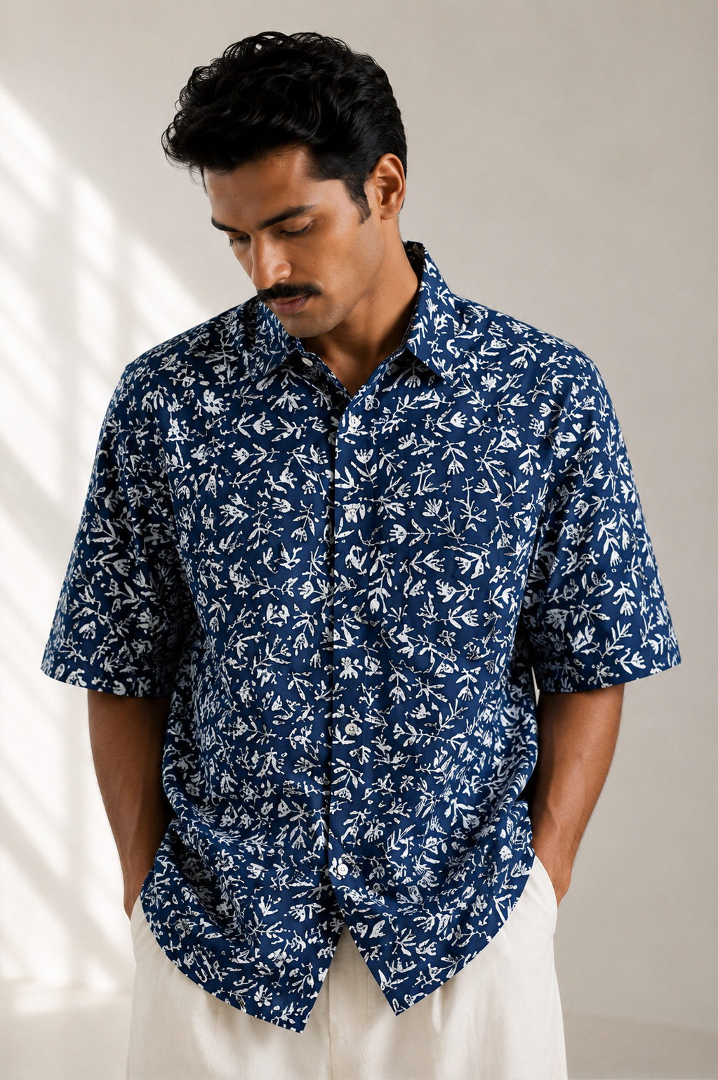 SunFlwr Signature Oversized Shirt- Santorini Blue Print