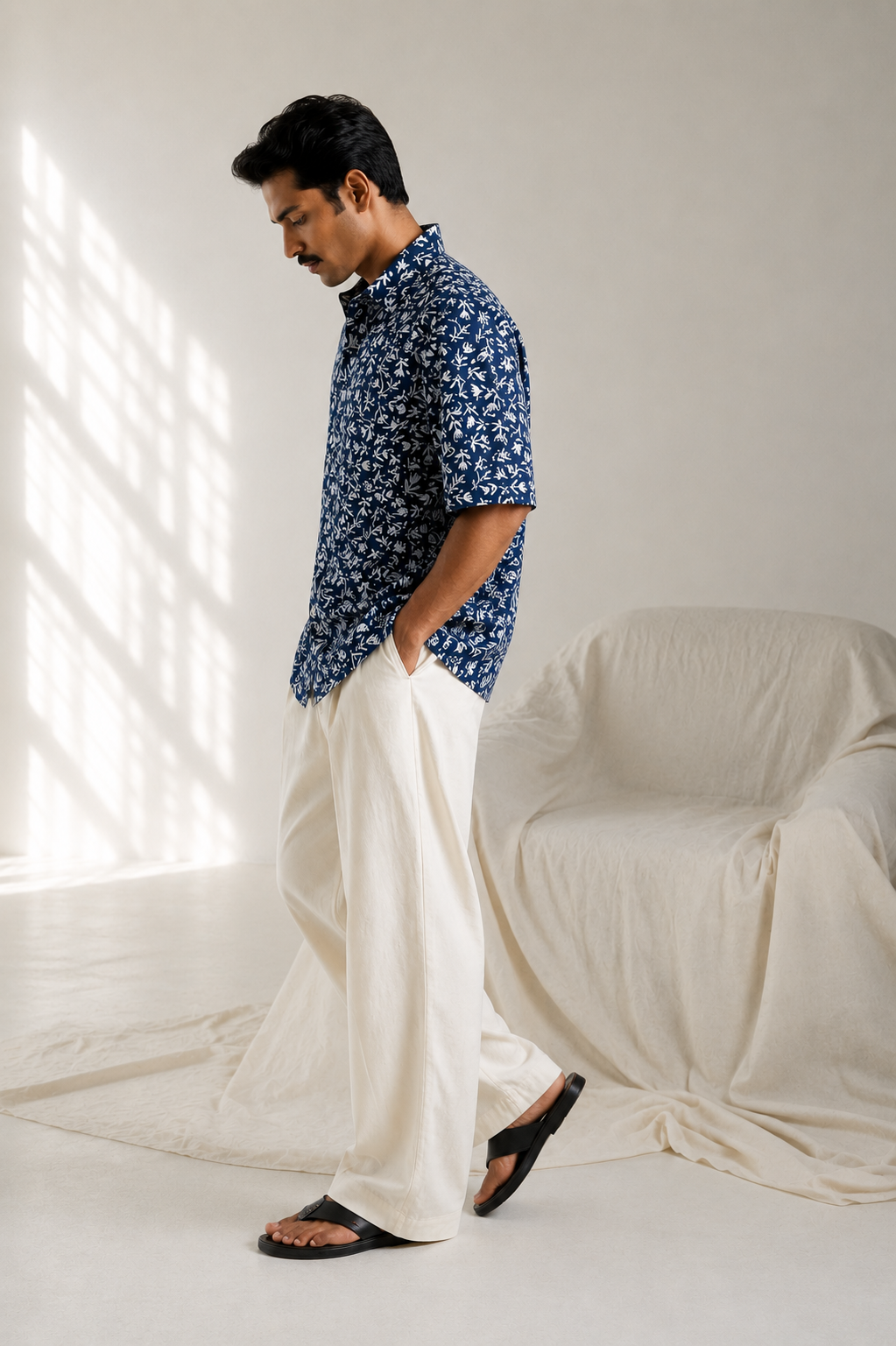 SunFlwr Signature Oversized Shirt- Santorini Blue Print