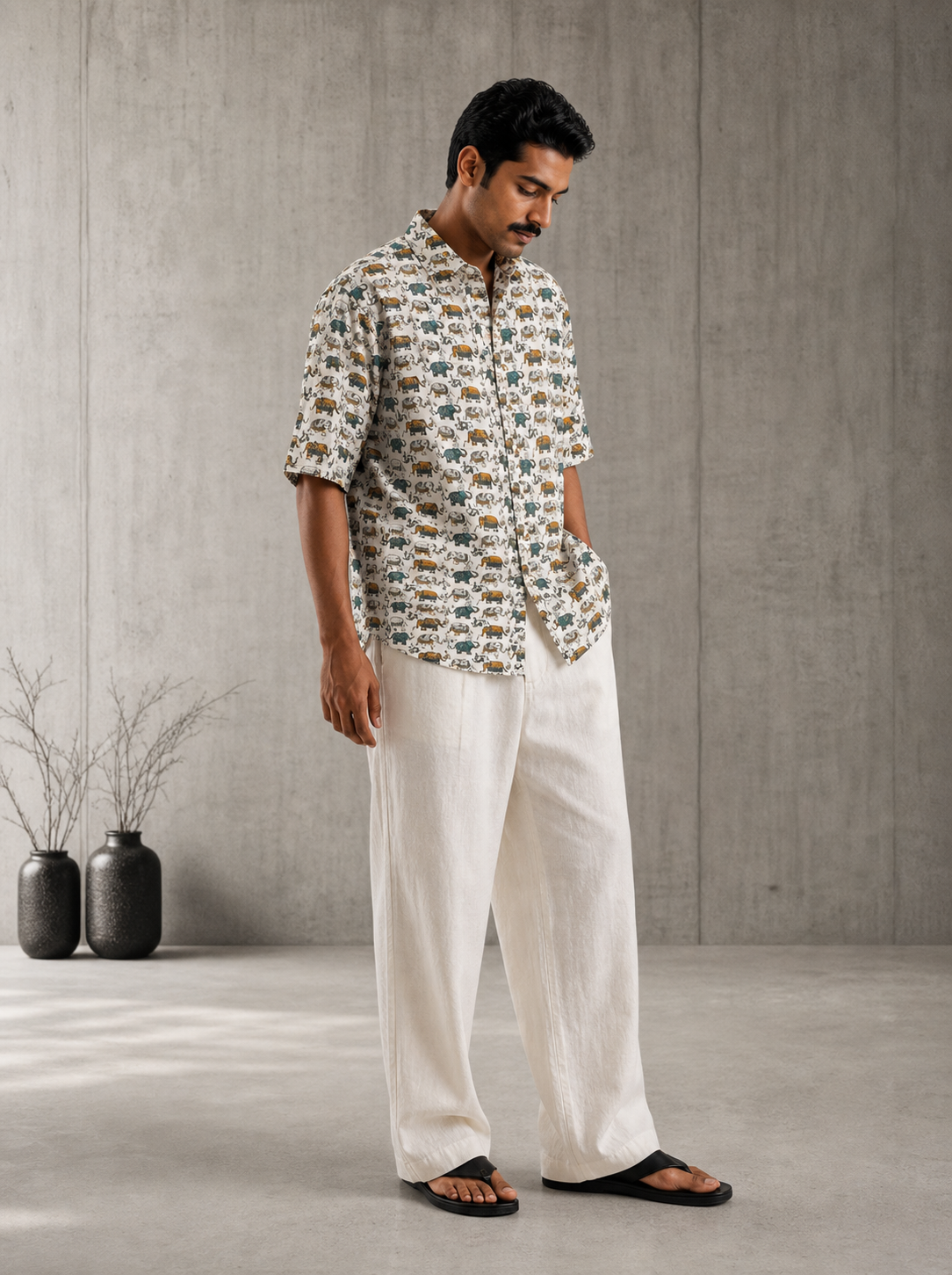 SunFlwr Signature Oversized Shirt Fit- Multi Color Elephant Print