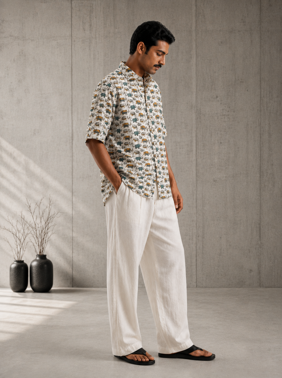 SunFlwr Signature Oversized Shirt Fit- Multi Color Elephant Print