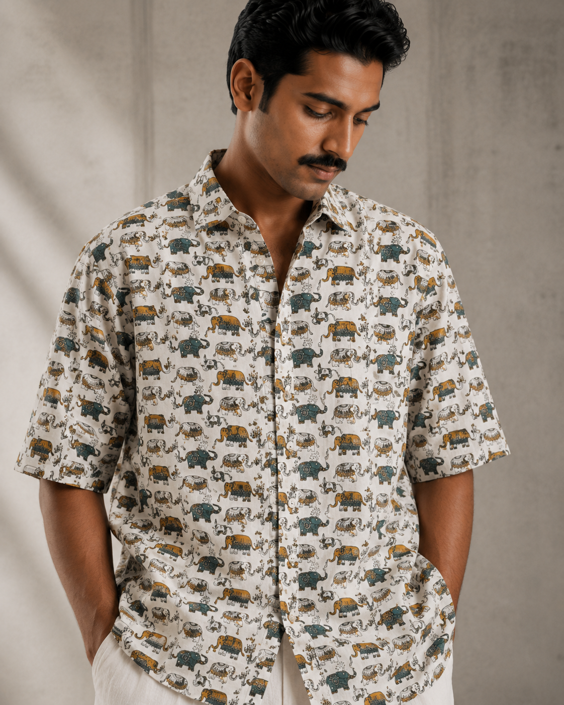 SunFlwr Signature Oversized Shirt Fit- Multi Color Elephant Print