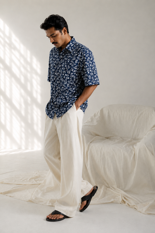 SunFlwr Signature Oversized Shirt- Santorini Blue Print