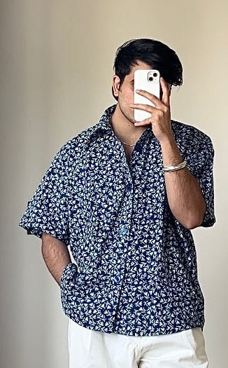 SunFlwr Signature Oversized Shirt- Santorini Blue Print