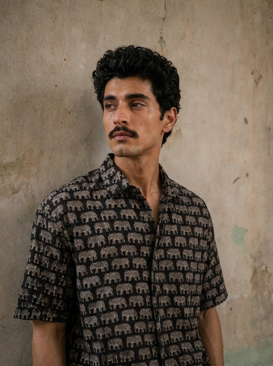 SunFlwr Signature Oversized Shirt Fit- Brown Gajraj Print
