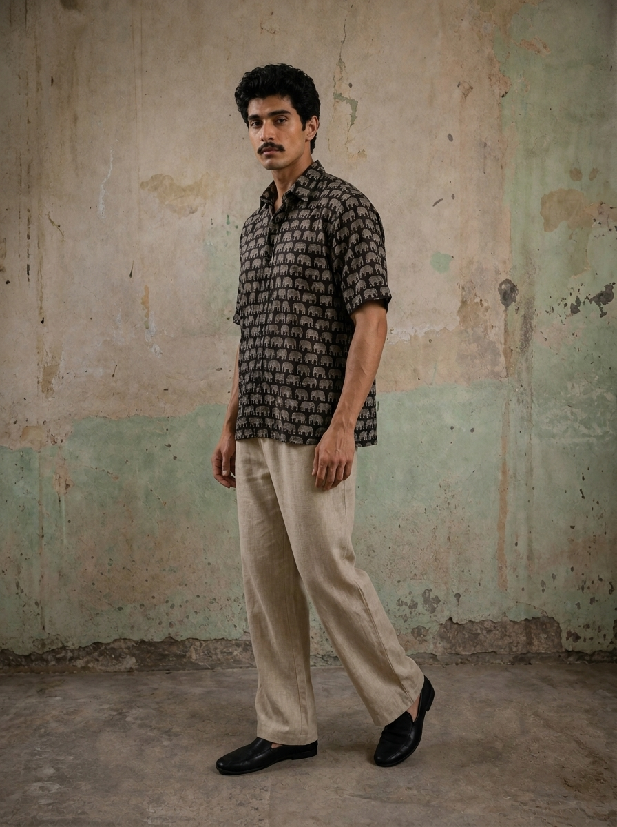 SunFlwr Signature Oversized Shirt Fit- Brown Gajraj Print