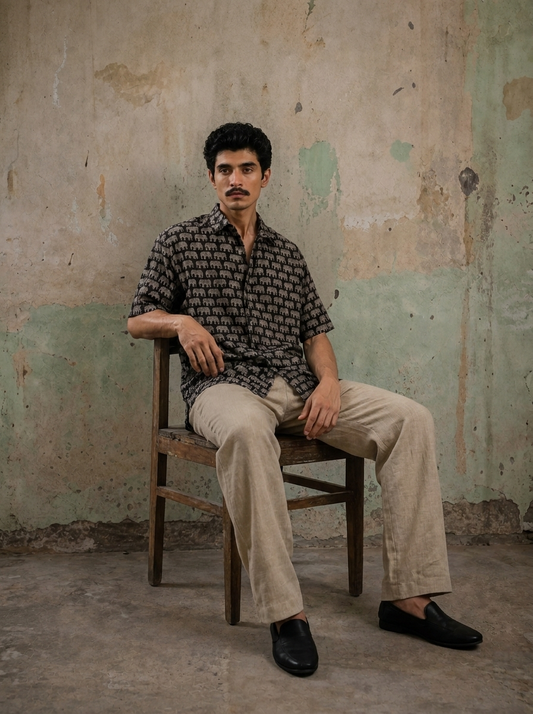 SunFlwr Signature Oversized Shirt Fit- Brown Gajraj Print