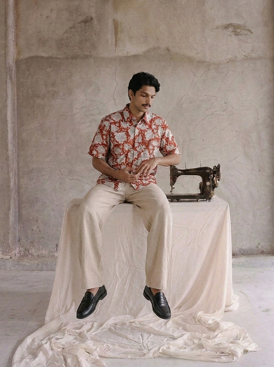 SunFlwr Signature Fit Red Floral Cotton Shirt