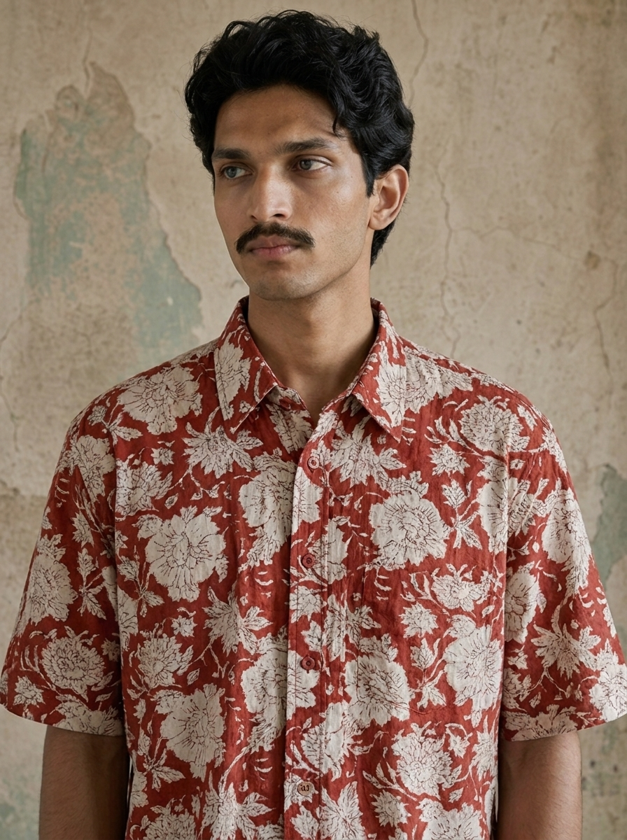 SunFlwr Signature Fit Red Floral Cotton Shirt