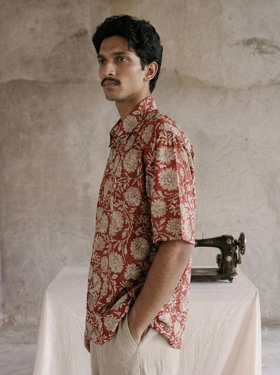 SunFlwr Signature Fit Red Floral Cotton Shirt