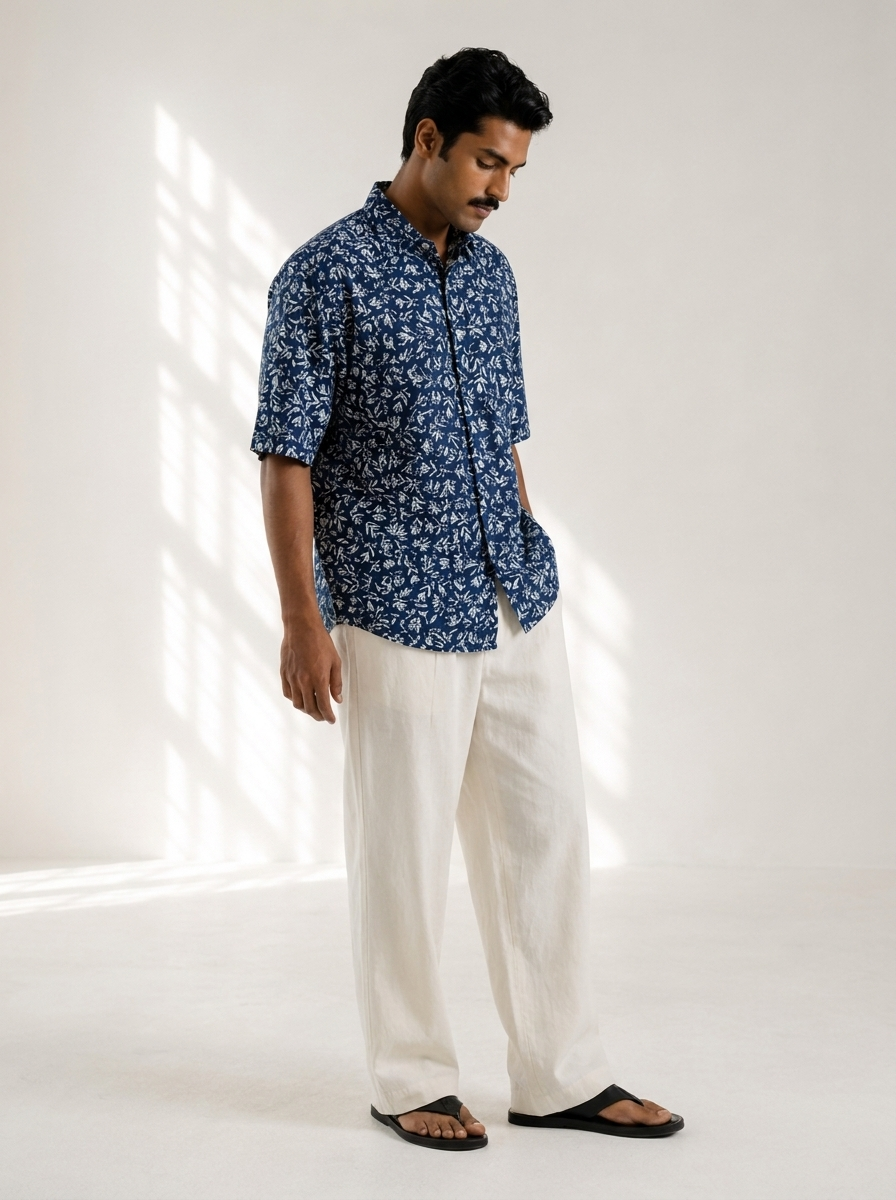 SunFlwr Signature Oversized Shirt- Santorini Blue Print