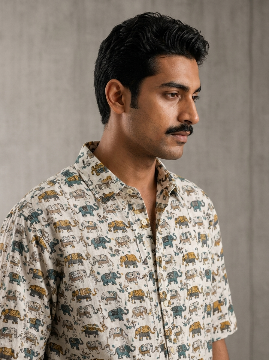 SunFlwr Signature Oversized Shirt Fit- Multi Color Elephant Print