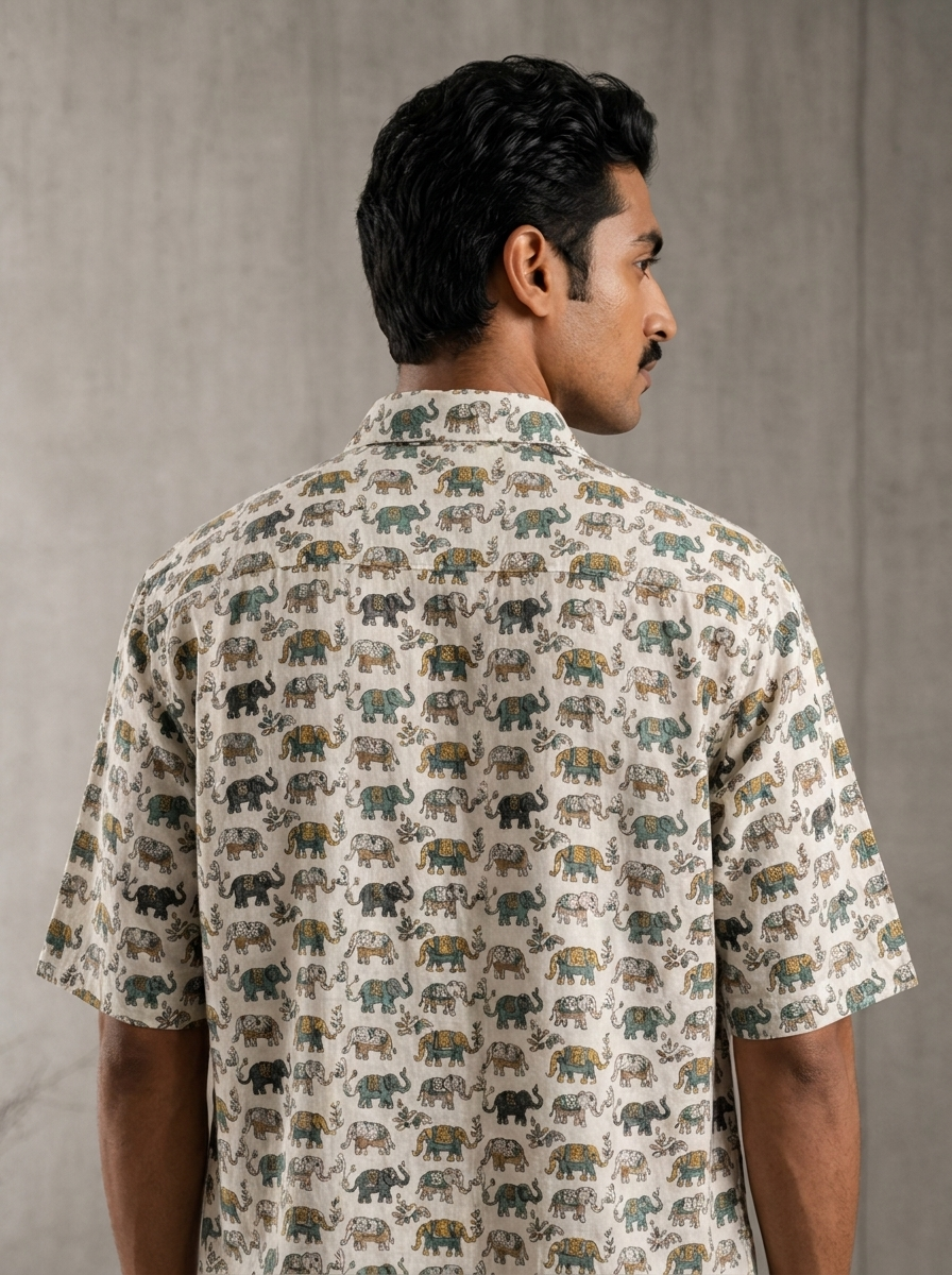 SunFlwr Signature Oversized Shirt Fit- Multi Color Elephant Print